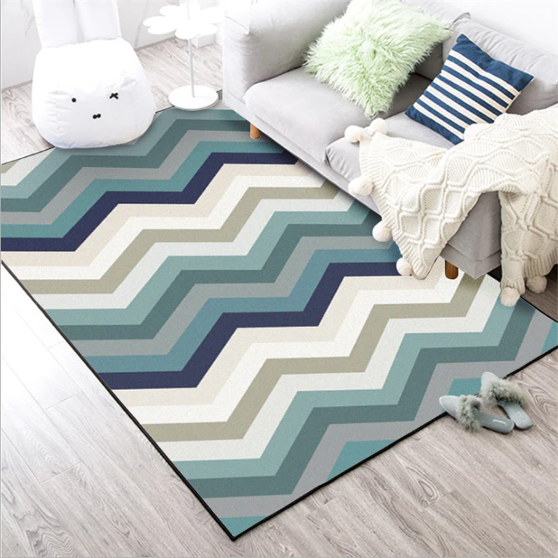 Напольный коврик в скандинавском стиле с голубыми волнами для гостиной дома