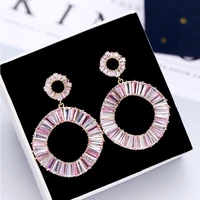 huami round earrings pink fashion jewelry for women silver color needle inlay zircon ins hot sale 3 color drop earring kolczyki