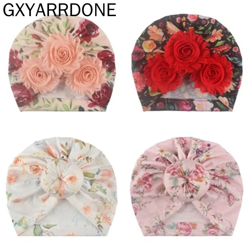 

2020 Baby Beanie for Girls Floral Spring Summer Baby Girl Hat Donut Turban Hat Infant Baby Cap 7 Colors