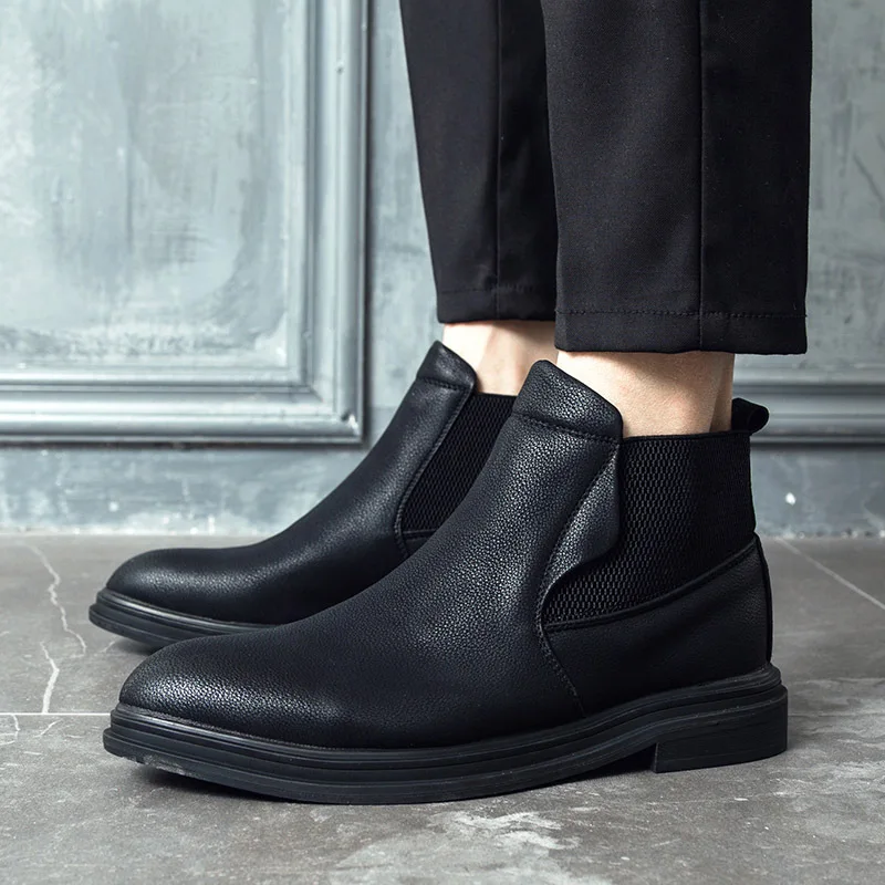 

Ботинки Челси на низком каблуке, мужские ботинки на массивном каблуке, зимняя обувь, ботильоны из искусственной кожи с плюшевой подкладкой, ...