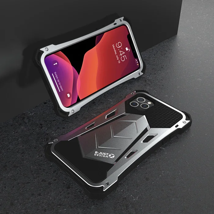 Silver Black Для iPhone 11 Pro Max чехол Роскошный Алюминиевый сплав ТПУ Гибридный сверхмощный противоударный Броня чехол для телефона iPhone 11 задняя крышка - Цвет: Silver Black
