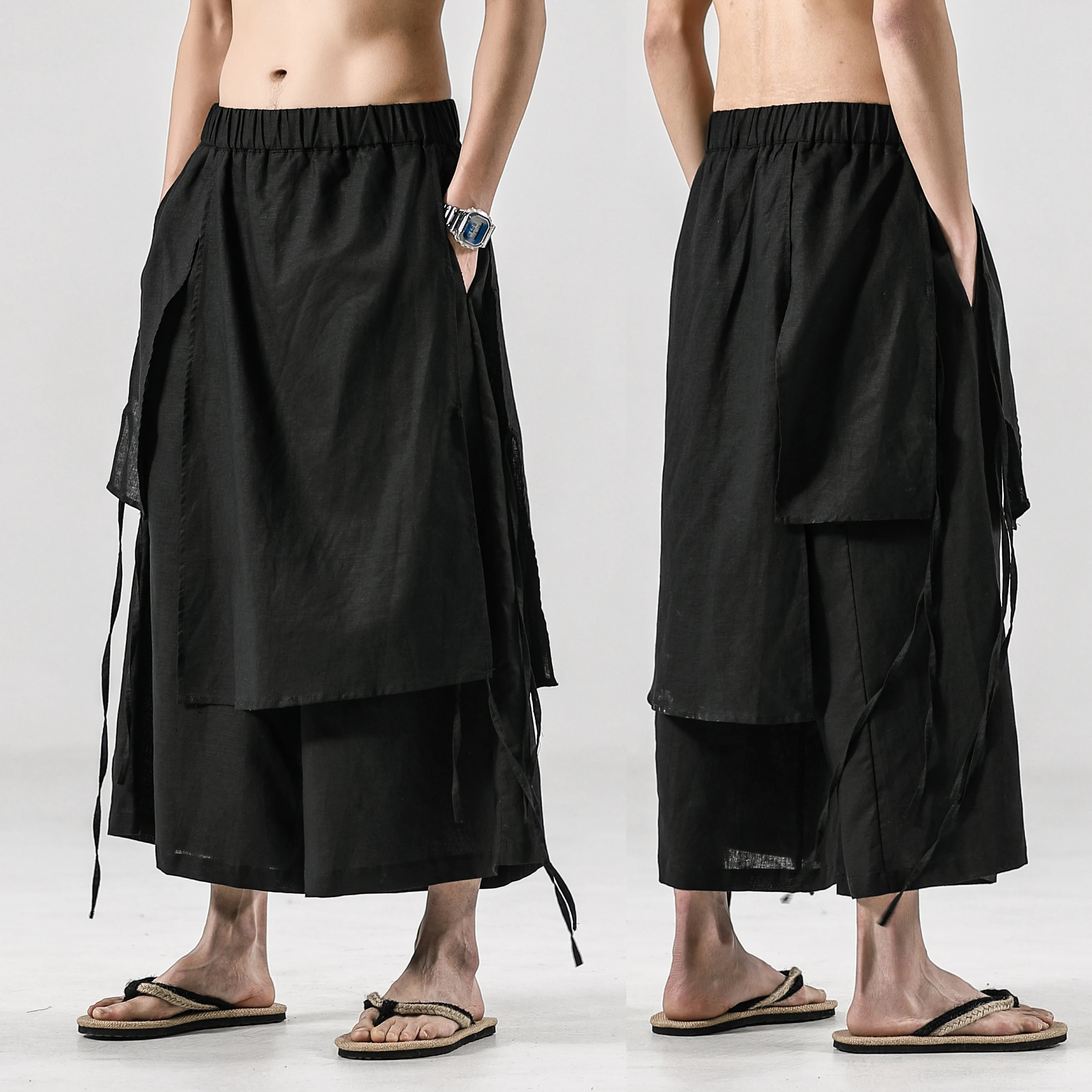 Chinese Style Linen Wide Leg Pants Mens 
