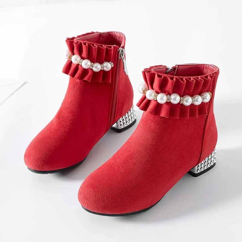 Girls' Boots High Heels Christmas Red Girls' Shoes Party Gifts Children's Warm Snow Boots Cotton Boots Children's Boots