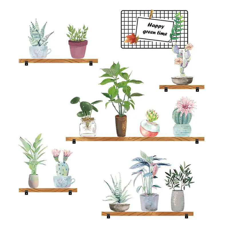 3d наклейка на стену в горшке с зелеными листьями|Наклейки стену| |