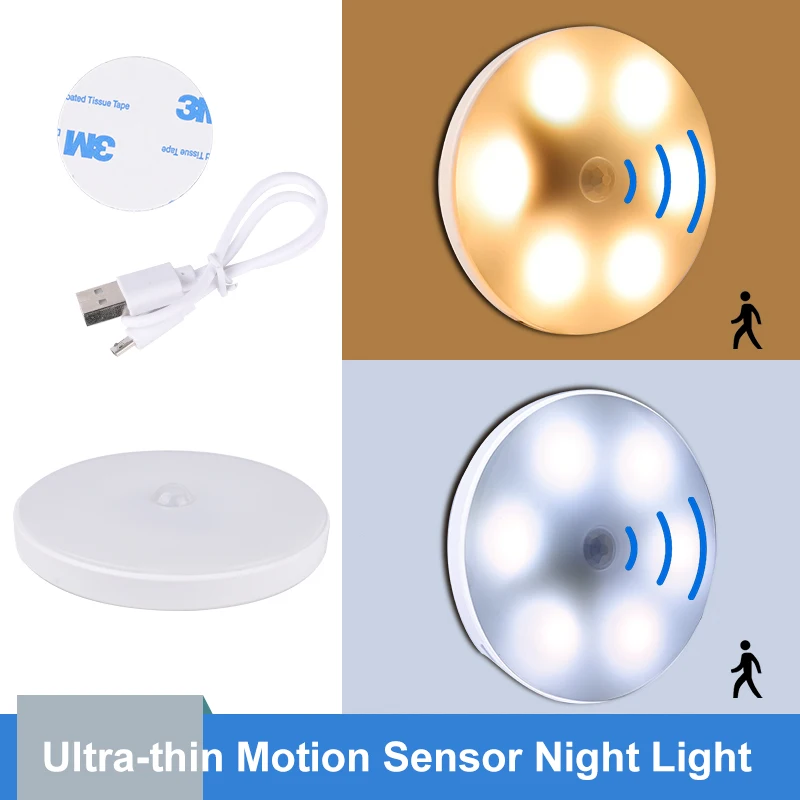 

Under Cabinet Light Wireless Motion Sensor Night Light LED USB Rechargeable Closet Wall Lamp for Aisle Stair Energy-Saving Lamp