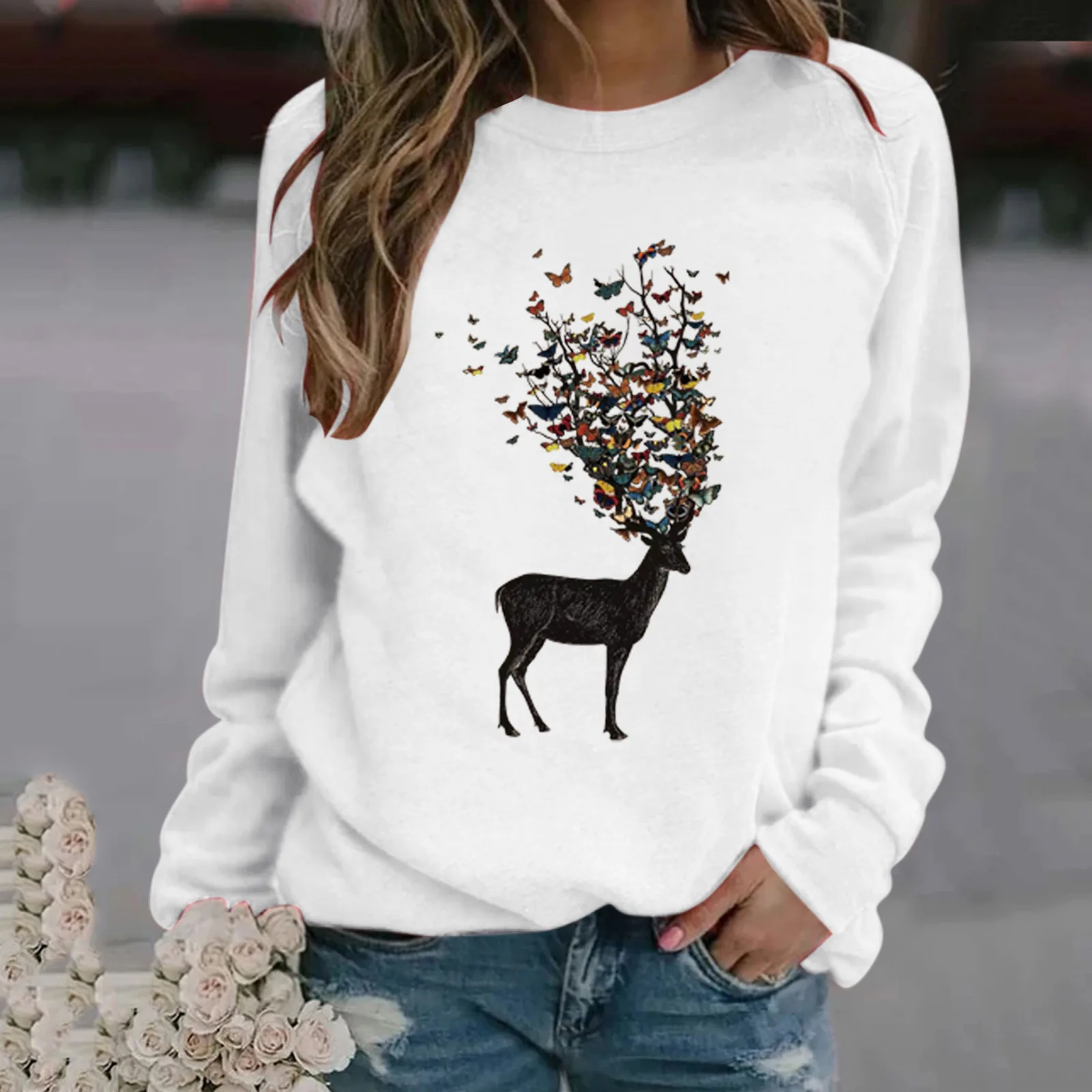 

RED 2 Women hoodies Women Sweatshirt Animal printed round collar fleece