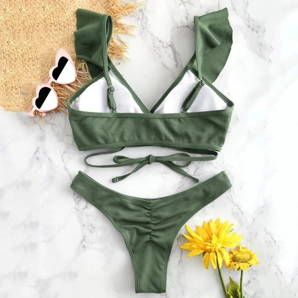 SAGACE 2 шт. купальник Глубокий круглый вырез женский Одноцветный бикини летний с