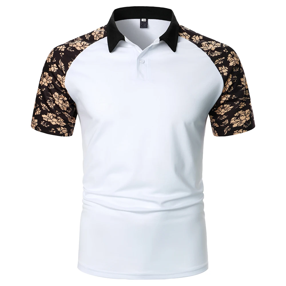 Рубашка-поло D30 мужская с цветочным принтом модный топ лацканами в стиле пэчворк