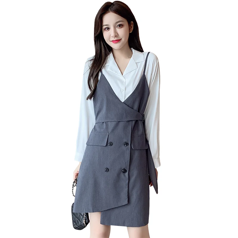 

In early autumn new fund recommended temperament of han edition cultivate one's morality show thin long strap shirt dress two-pi