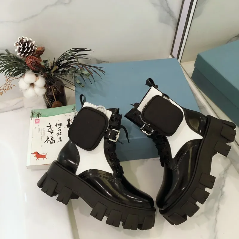Koop Platform Vrouw Laarzen Verwijderbare Pouch Echt Leer Ronde Neus Enkel Dames Laarzen 2020 Nieuwe Luxe Designer Zapatos De Mujer