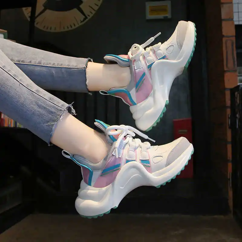 

Fashion Chunky Sneakers Women Leather Mesh Upper Women's Sports Shoes Comfortable Walking Shoes Tenis Sneakers AA-172