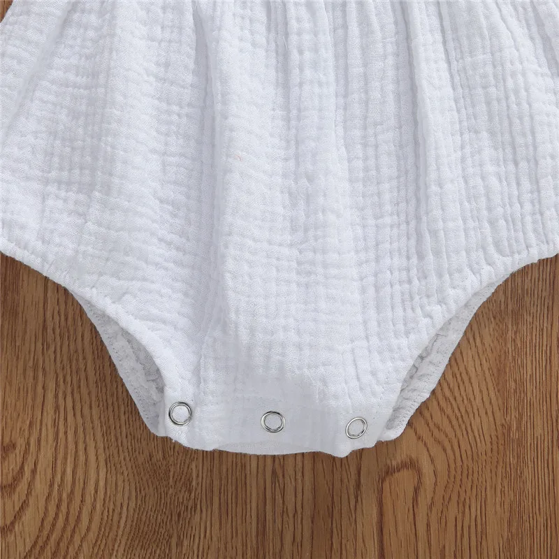 

2020 Summer Baby Girls Romper Headband Cotton Linen Solid Set 2Pcs Sleeveless Jumpsuit Newborn Infant Baby Outfits Clothes 0-18M