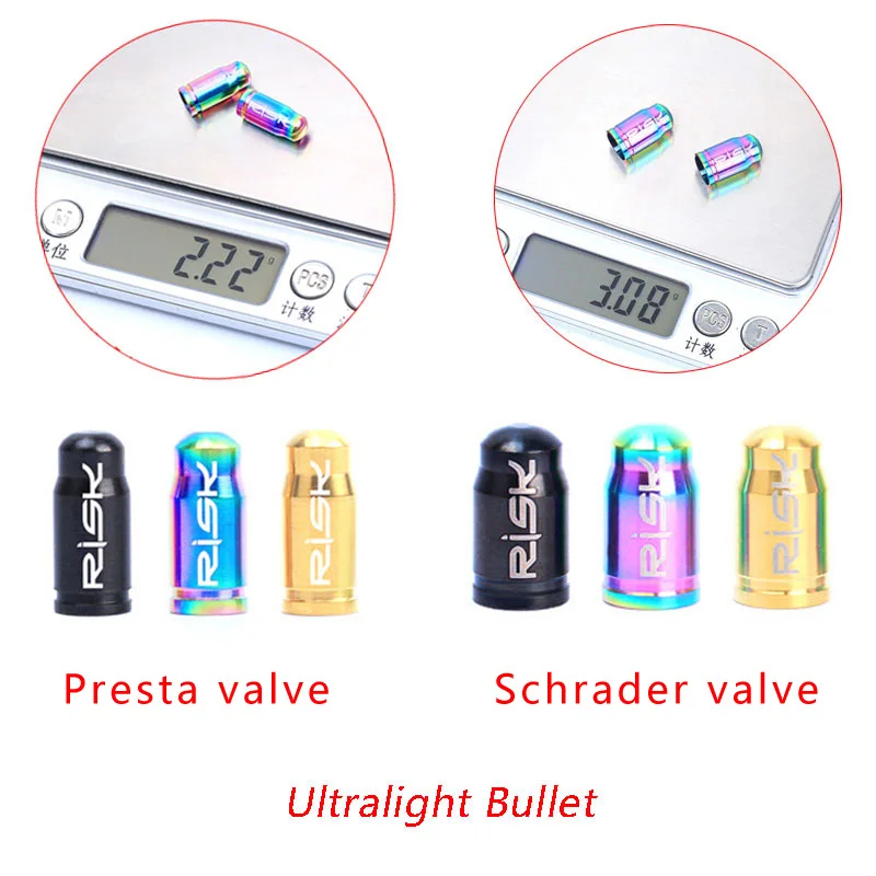 Risk 2pcs Titanium Bicycle Valve Caps MTB Road Bike Tire Wheel Presta/Schrader Protector Dust Cover Accessories | Спорт и