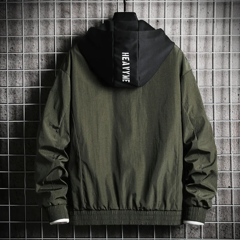 Мужская однотонная куртка с капюшоном осенне-Весенняя Свободная верхняя одежда