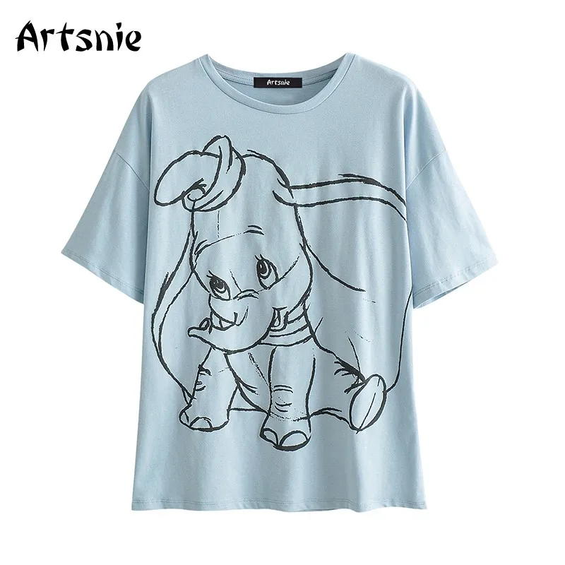 

Artsnie disney cartoon sky blue t shirt women summer 2020 o neck short sleeve tops female sweet oversized cotton t-shirts mujer