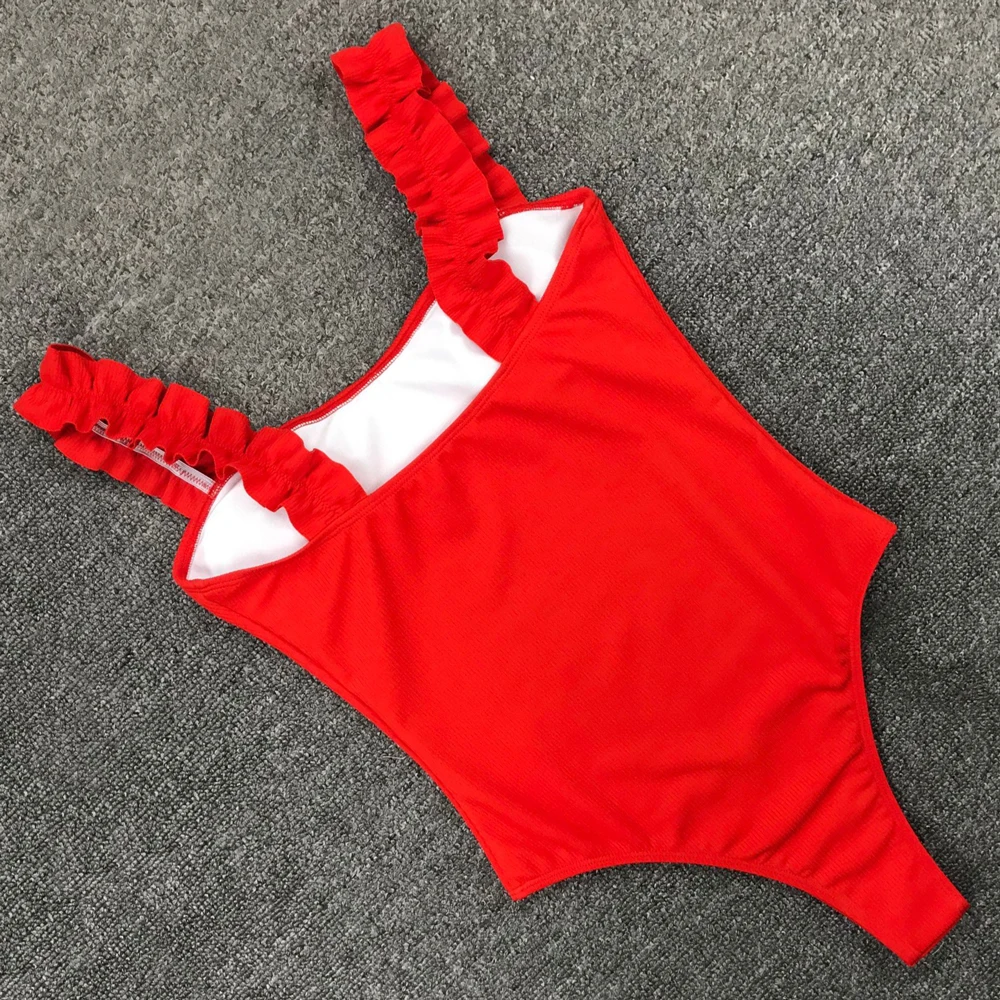 Белый цельный купальник женский с оборками сексуальный купальный костюм пуш ап