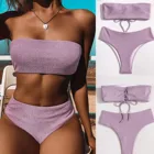 Шнуровка купальник, женский, Одноцветный, Цвет фиолетовый комплект бикини с пуш-ап эффектом, металлическая проволочная ткань; Летняя расшитая блестками, высокая талия, купальник, пляжная одежда 2021