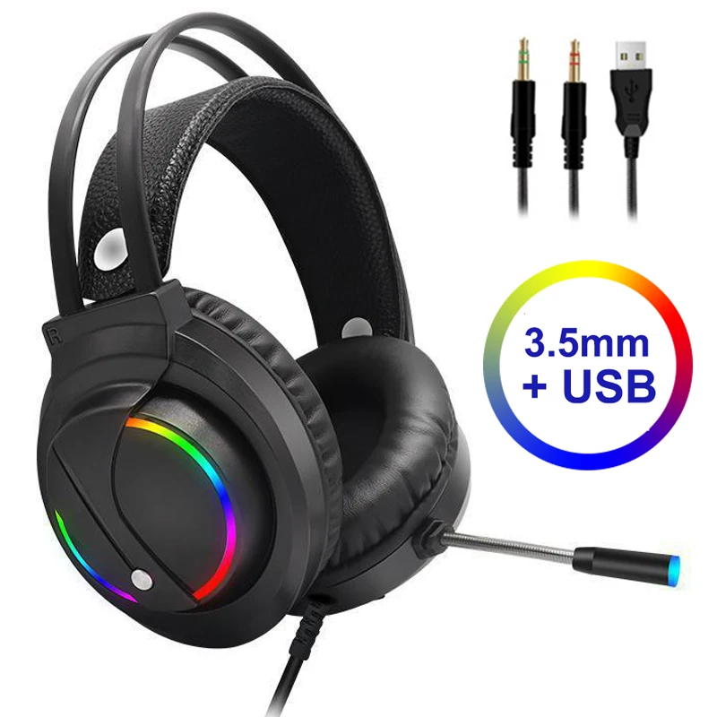 Игровая гарнитура USB 3 5 мм Проводная RGB Gamer наушников 7 1 объемный стерео наушники с