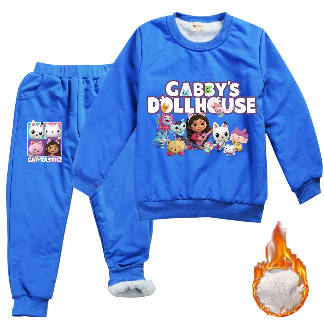 2021 Winter Clothes for Girls Gabbys Dollhouse Sweatshirt Kids Hooded Thicken Fleece Hoodies + Sweatpant 2pcs Sets Boys Outfits