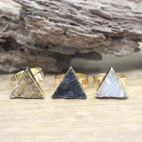 triangle natural quartz geode ring healing crystal druzy drusy gems adjustable finger ring fashion women jewelry dropshipqc4073