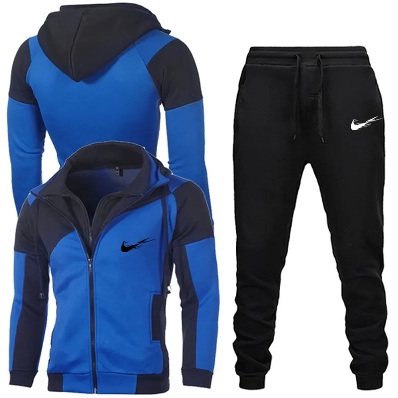

2021 new running suit men's sports suit sportswear suit polyester fitness exercise gym bike track suit men's pocket jogging suit