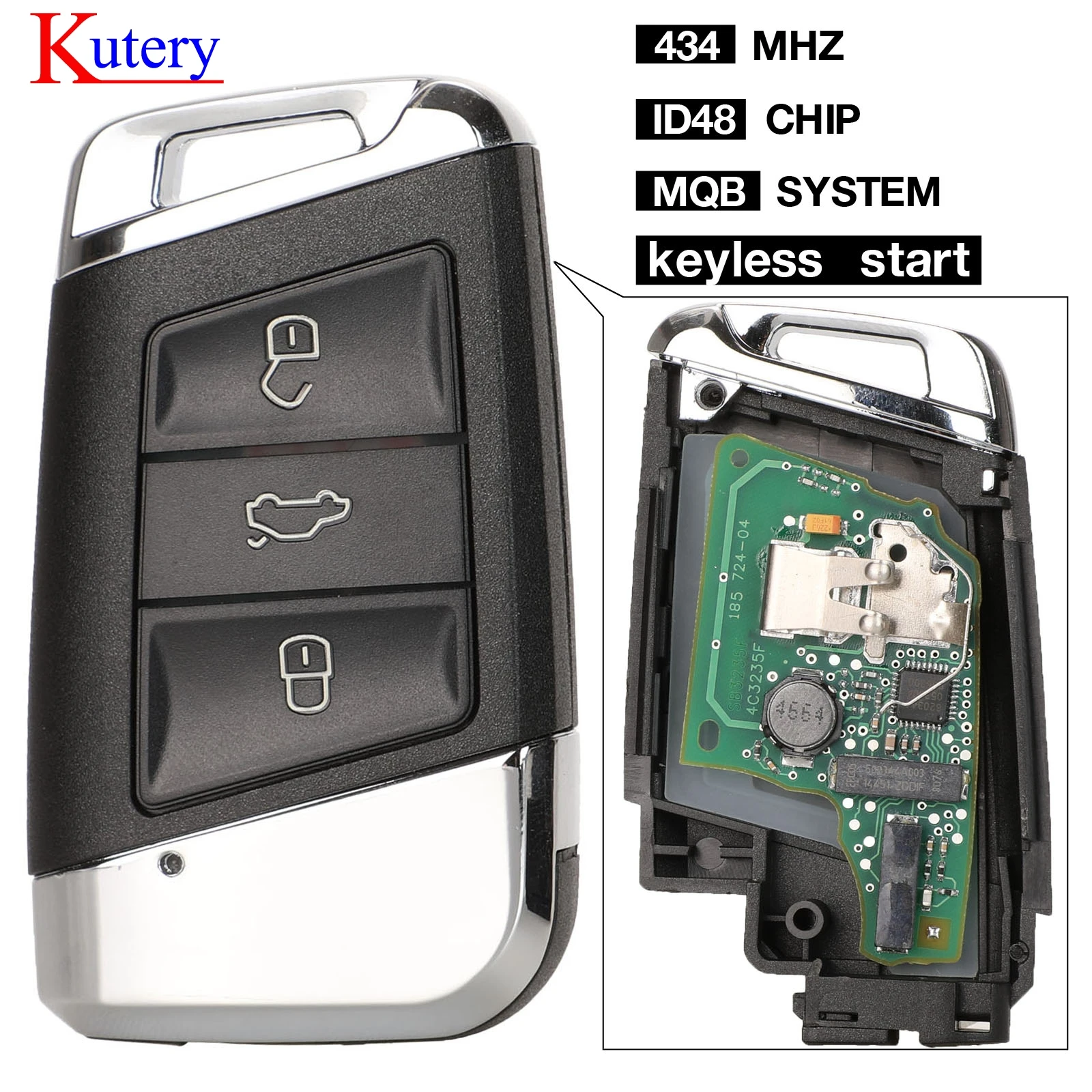 Kutery умный дистанционный ключ без ключа старт 434 МГц FOB для Volkswagen VW Magotan B8 Superb A7 Passat