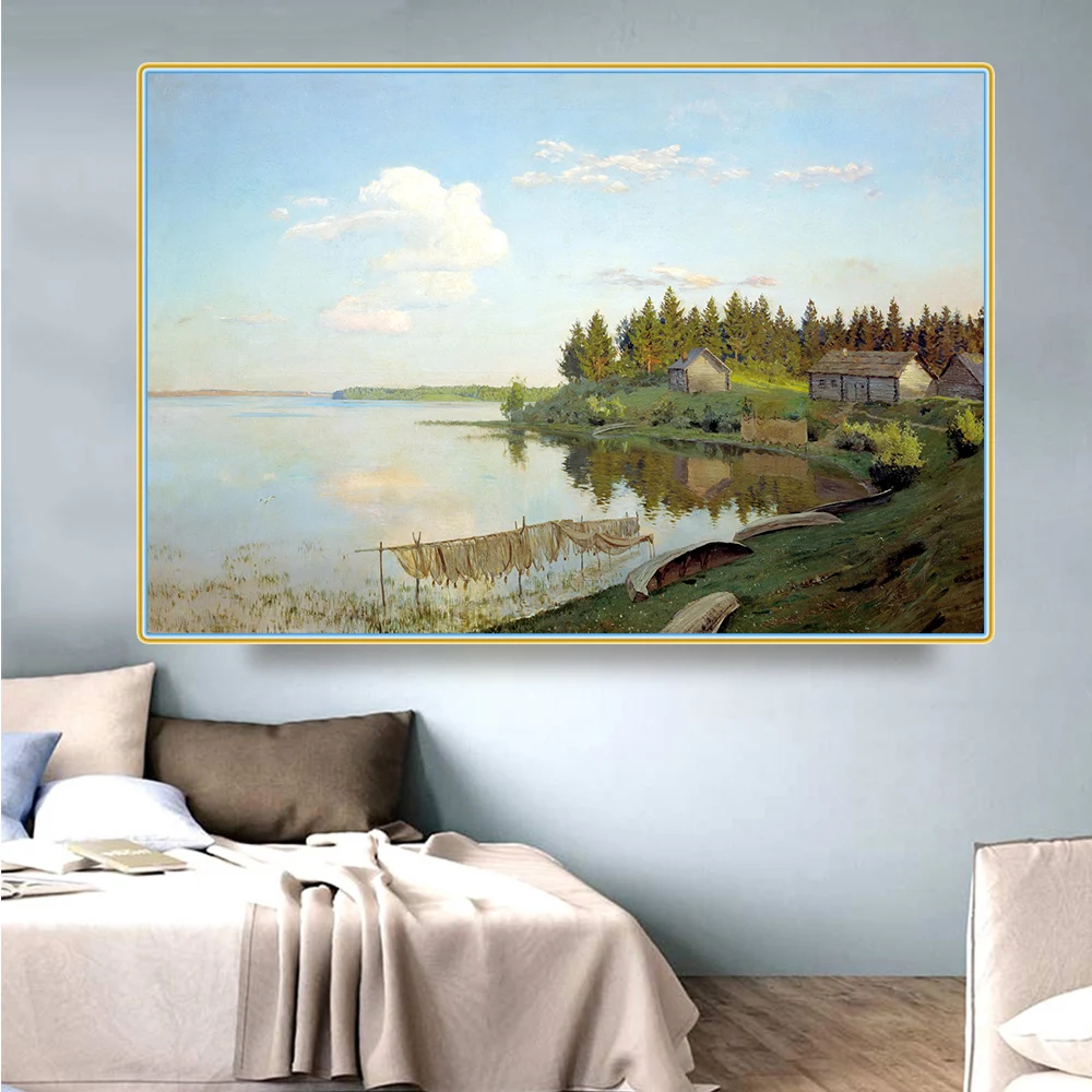 Цитон Левитан Исаак илих scenery Рыбалка деревня пейзаж Canvas Холст Картина маслом
