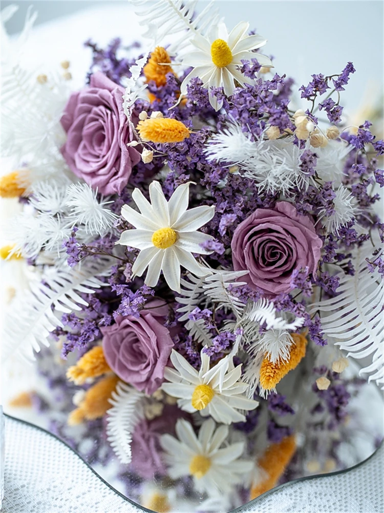 

Eternal Rose Natural Dried Preserved Flower Bouquet Plants Eucalyptus Leaves Artificial Orchids For Room Decoration Weeding Deco