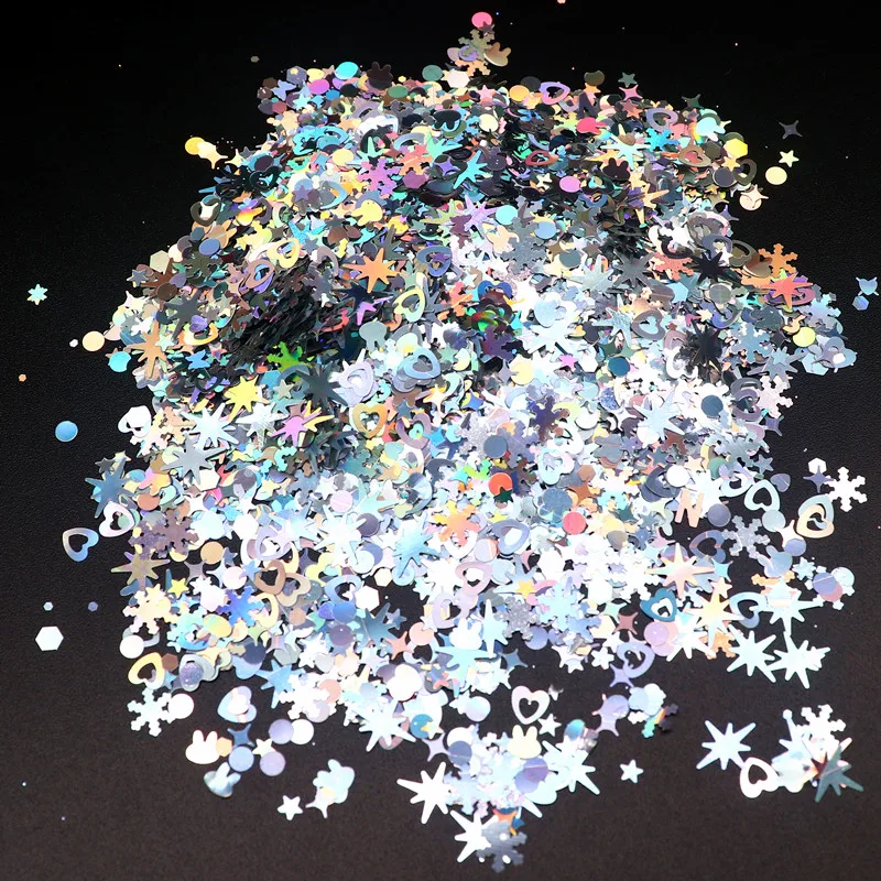 Лазерные серебряные блестки для ногтей Снежинка Сердце Звезда точка бабочка
