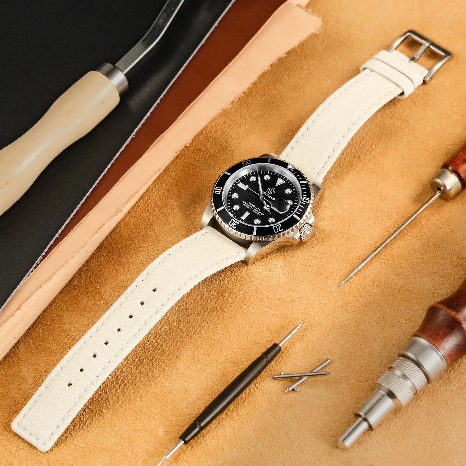 Ремешок Hemsut из текстиля для наручных часов быстросъемный белый браслет двух