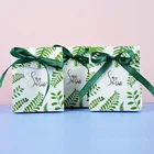 Коробка для конфет с зелеными листьями, свадебные сувениры, подарочные пакеты для Бонбоньерки с лентой, Набор для творчества, товары для свадьвечерние вечеринок