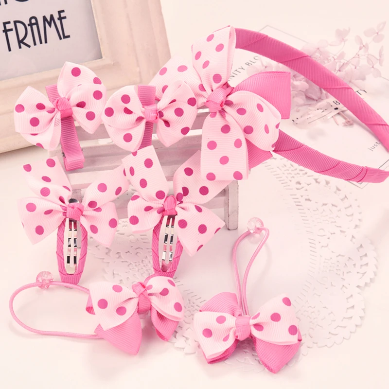 7 шт./компл. заколки для волос в полоску и горошек Детский набор заколок на день