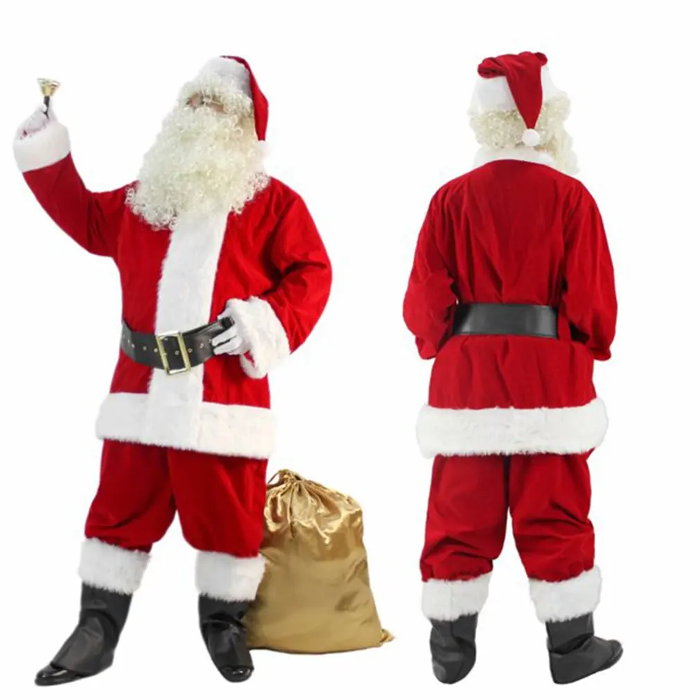 

Christmas Santa Claus Costume Beard Lots Men Cosplay Santa Claus Clothes Fancy Dress In Christmas Men Costume Suit For Adults