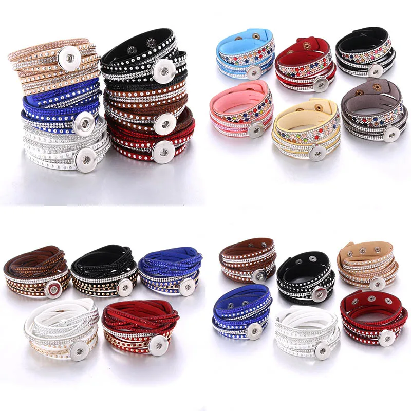 

10pcs Mix Wholesale 18mm Snap Button Jewelry Bracelets Handmade Punk Multilayer Leather Snap Bracelet for Snaps Jewelry