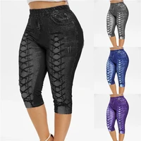 women leggings plus size capri panel printed leggings push up 3d elastic high waist skinny fitness trouser large size