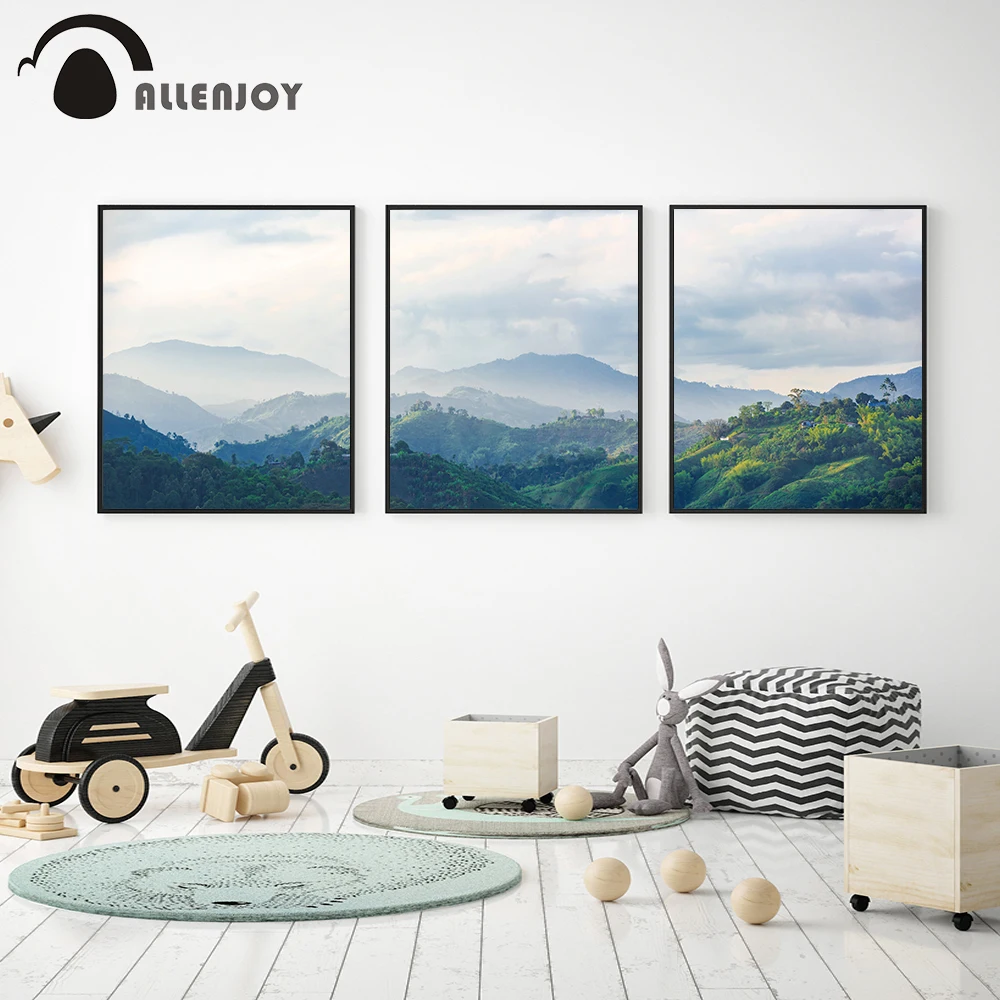 Allenjoy картины на холсте с изображением пейзажа зеленые горы лес может плакат небо