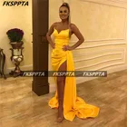 Золотисто-желтые длинные сексуальные платья 2021 для выпускного вечера с разрезом сердечком корсет на спине атласные женские Формальные платья для свадебной вечеринки