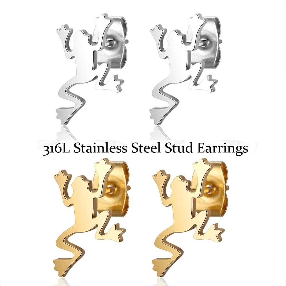 

Женские серьги-гвоздики из нержавеющей стали, золотистые серьги с мультяшными лягушками, ювелирные изделия с животными, 2021