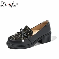daitifen 2022 women sweet spring autumn shoes pu leather square heels pumps shallow butterfly knot lolita flat women party pumps