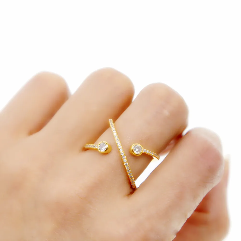 2021 New Style Bezel Clear Cubic Zirconia Open Criss Cross X Shape Women Jewelry Delicate Full Finger Gold Filled Ring Fashion | Украшения