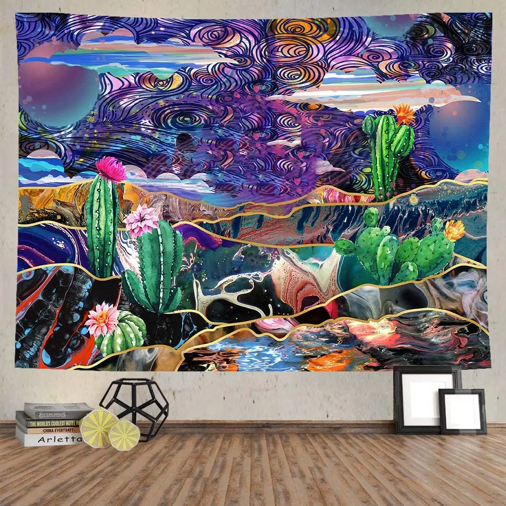 

Psychedelic Marble Cactus Mountain River Colorful Art Tapestry