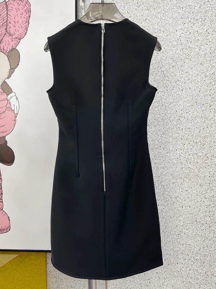 

Black Square Collar Sleeveless High Waist Stitching Fish Bone Slimming Sexy Dress Spring 2021 Women's Clothing Hepburn Style