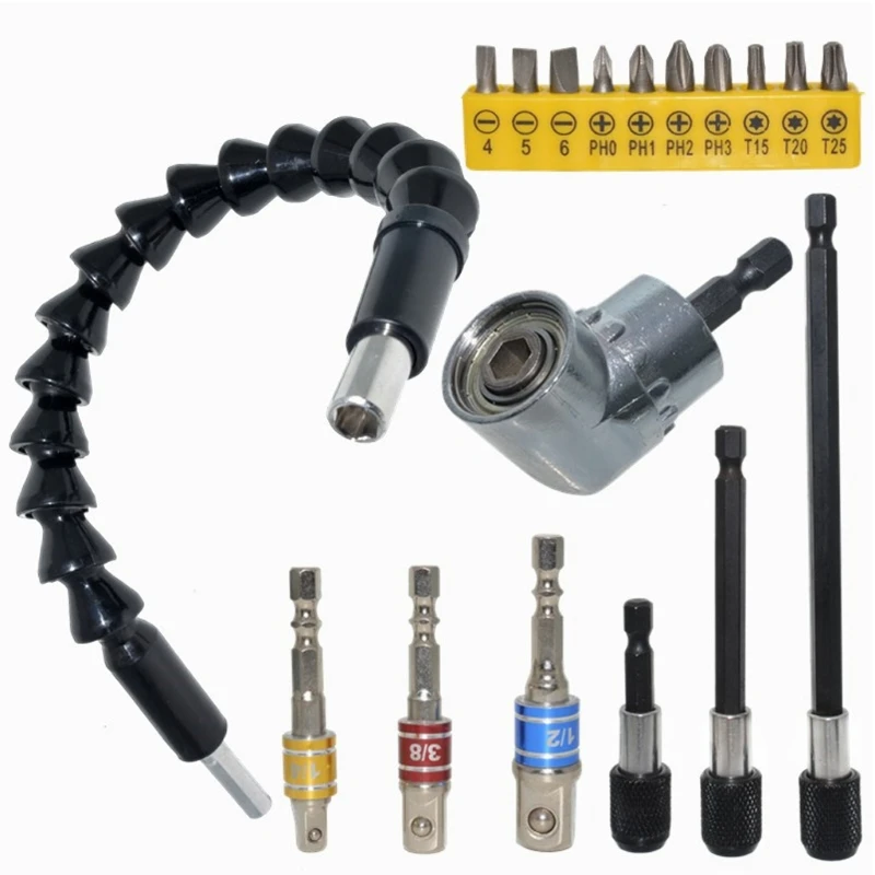 

18pcs/set 105 Degree Angle Extension Rod Flexible Shaft 1/4 Inch Shank Drill Bit Quick Change Electric Screwdriver Accessories