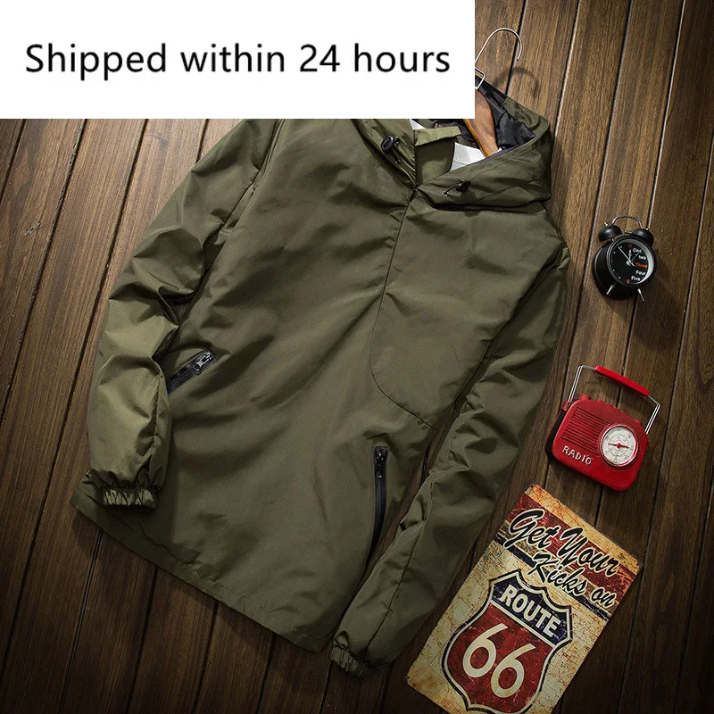 

Мужская куртка-бомбер на молнии, Повседневная Мужская Уличная ветровка, пальто с капюшоном, мужская приталенная пуловер для бейсбола, куртк...