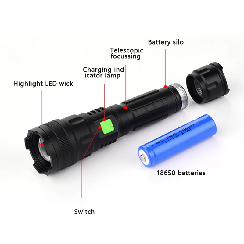 

Drop Shipping LED T6 most powerful flashlight 3 Modes usb Zoom led torch xhp50 18650 battery Best Camping, Outdoor