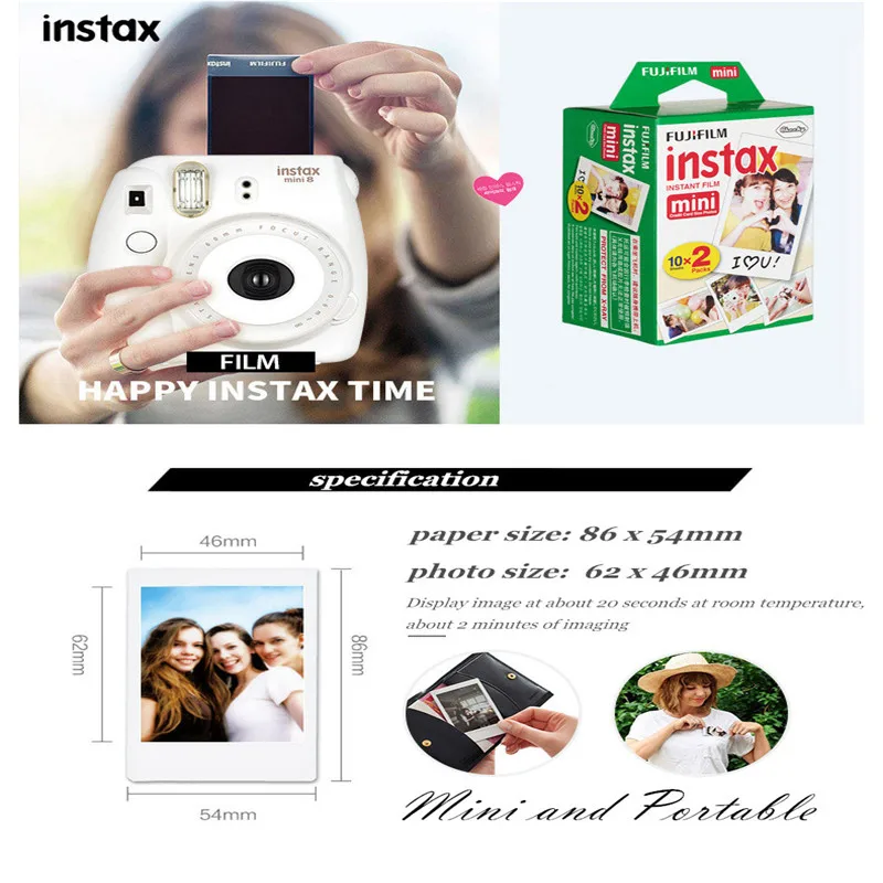 Fujifilm Instax Mini 9 пленка с белым краем 3 дюйма для LiPlay Link Polaroid FUJI мгновенная фотобумага