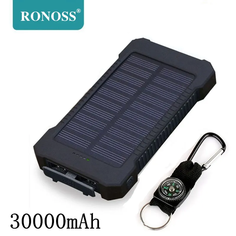 Для XIAOMI power bank 30000 mah портативное солнечное зарядное устройство 30000mAh внешний аккумулятор с двумя портами зарядное устройство для мобильного устройства