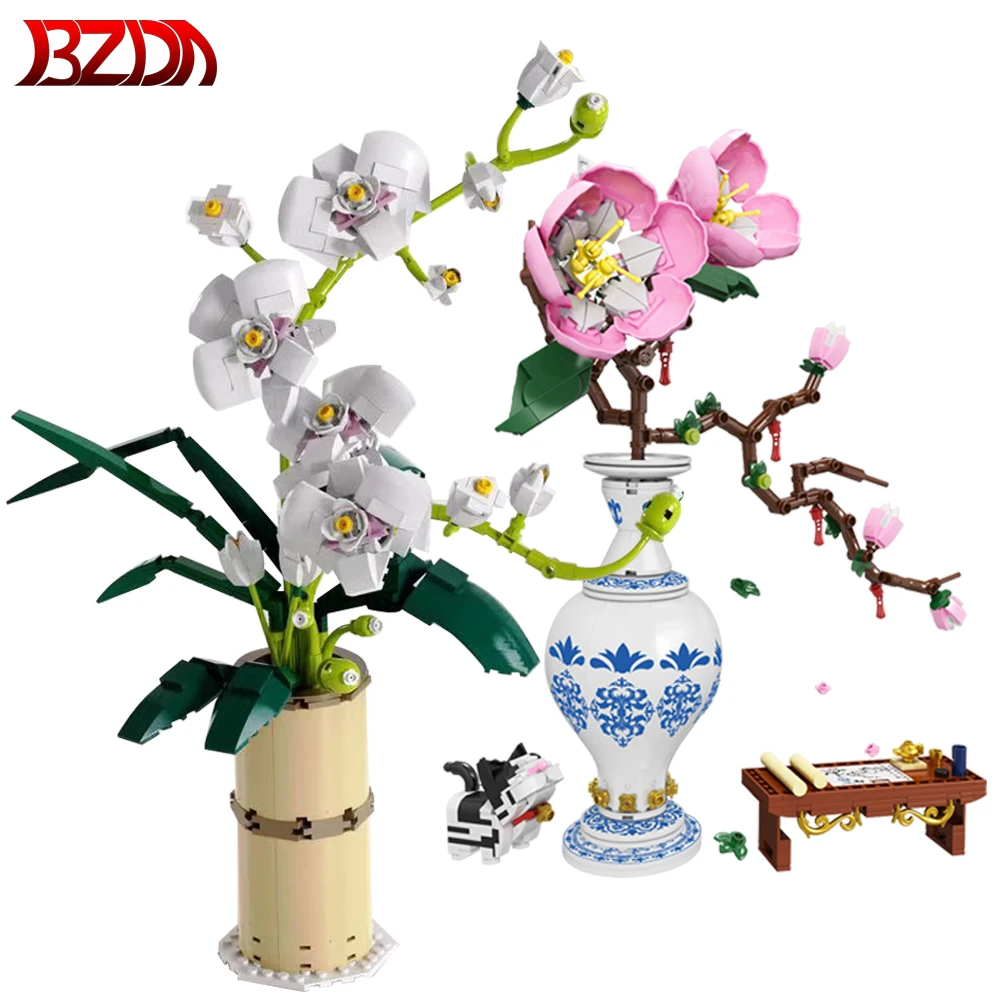 

ideas Flowers Bouquet Plants Series Phalaenopsis Peach Flowers Building Blocks DIY Home Decoration Birthday Gifts Toys for Girl