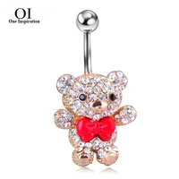 oi red bow tie little bear belly button rings body piercing jewelry girls 316l surgical steel piercing 14g 1 6mm bar