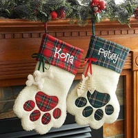 classic large christmas stocking cat paw red and black plaid xmas cuff stockings fabric candy bag gift sock decorations for home